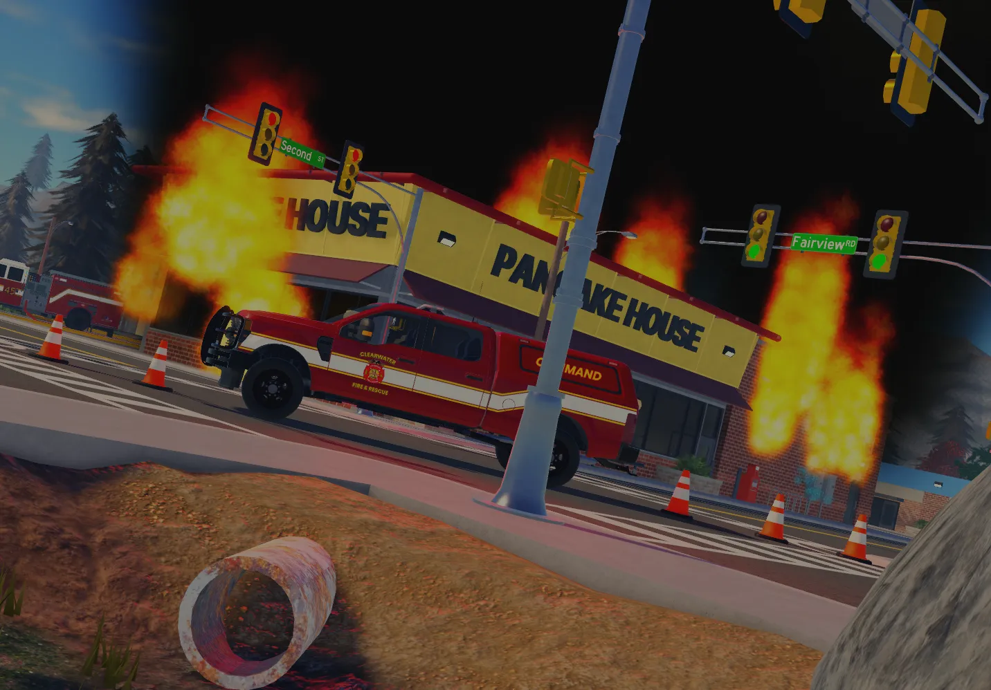 Clearwater Fire units working a structure fire at a pancake house