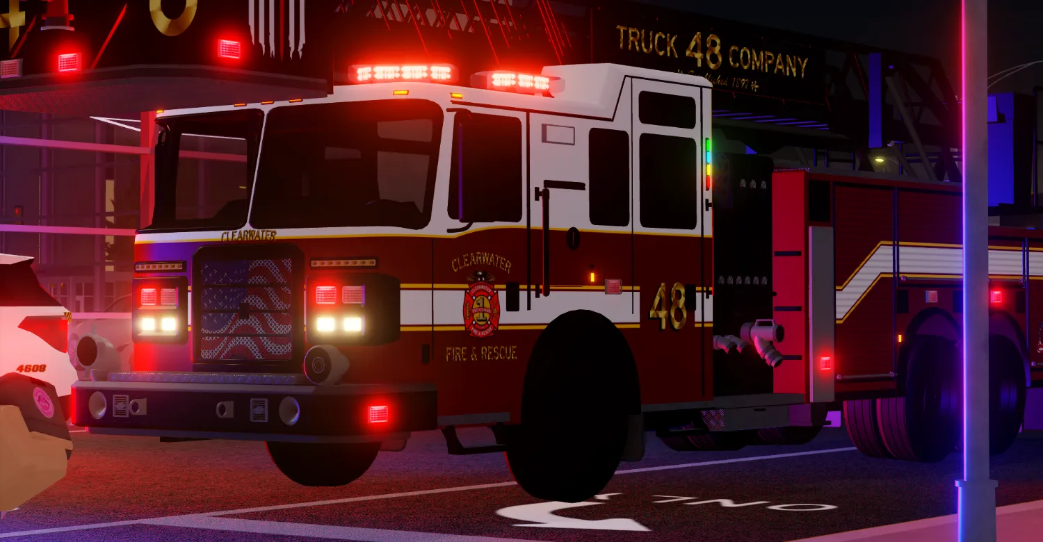 Clearwater Fire Truck 48 on scene at night